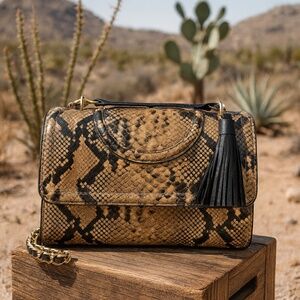 NEW Tory Burch Fleming Sand Python Embossed Leather Convertible Shoulder Bag